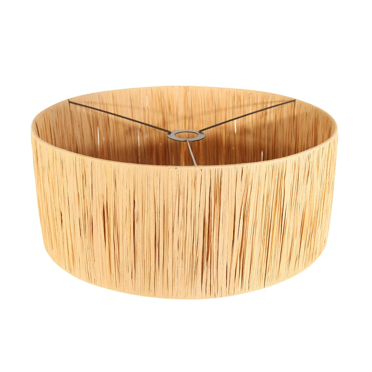Abat-jour rond en raffia naturel avec cadre en métal pour lampadaire arc noir