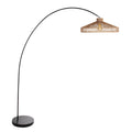 Lampe arqué en métal noir avec abat-jour en rattan tressé naturel, H185 cm