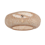 Lampe en bambou ajouré et métal noir, H175 cm, motif diamant tressé beige