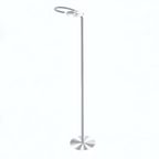 Lampadaire en métal argenté avec tête circulaire et bras orientable, H132 cm