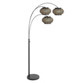 Lampe sur arche noire en rotin tressé beige et or, H180 cm