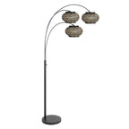 Lampe sur arche noire en rotin tressé beige et or, H180 cm