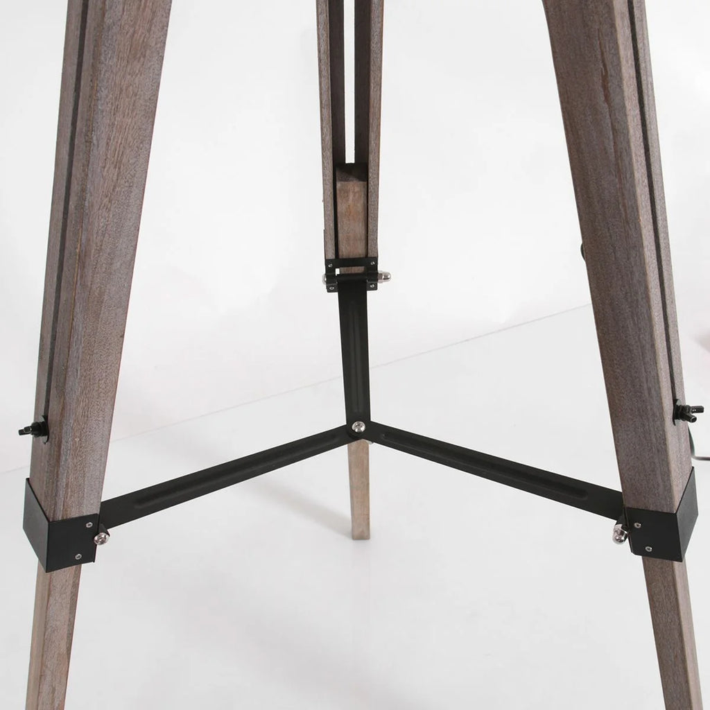 Base en bois naturel avec supports métalliques pour lampadaire trépied H170 cm