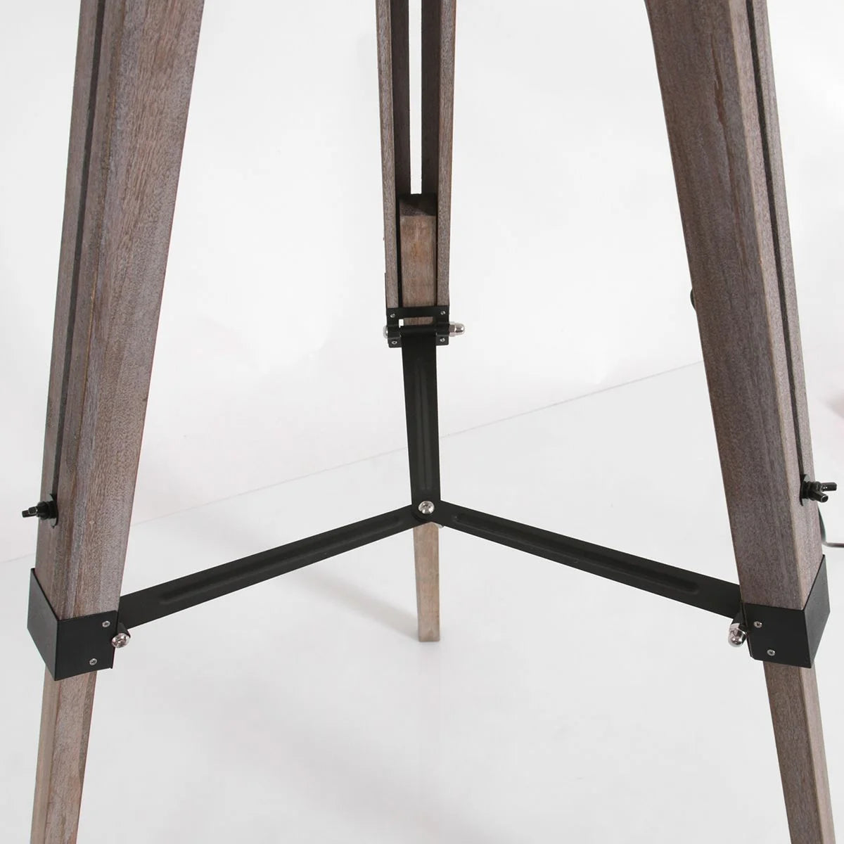 Base en bois naturel avec supports métalliques pour lampadaire trépied H170 cm