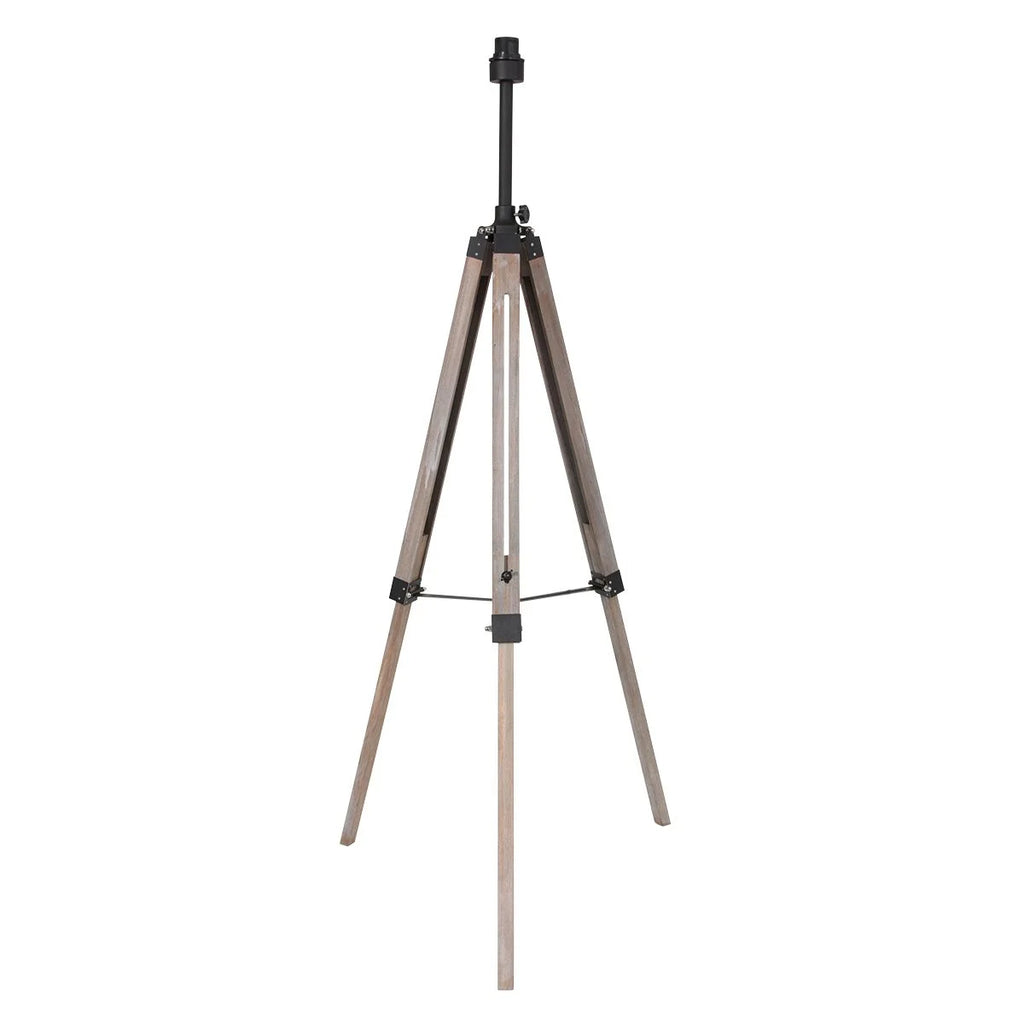 Base de lampadaire en bois naturel avec trépied et abat-jour tressé, H170 cm