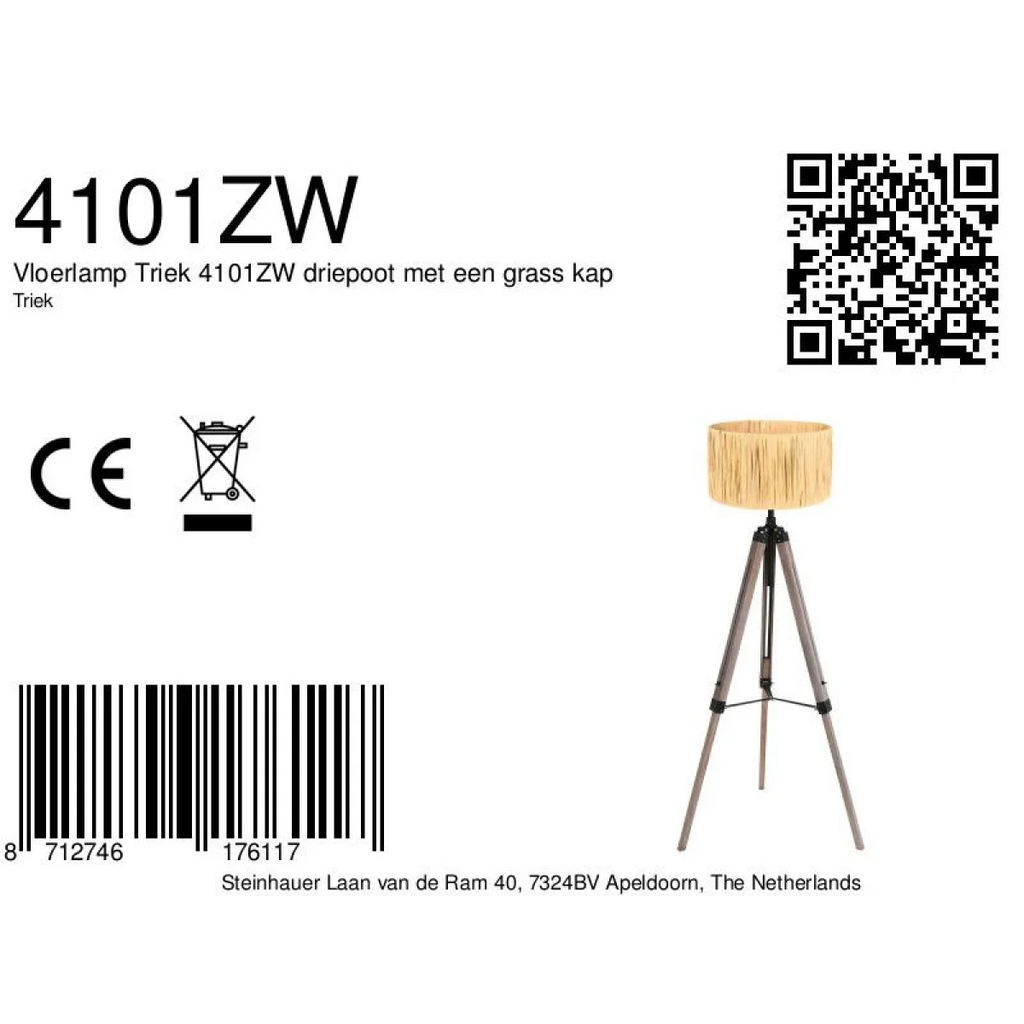 Lampe tripode en bois naturel avec abat-jour tressé et tapis vert décoration intérieure