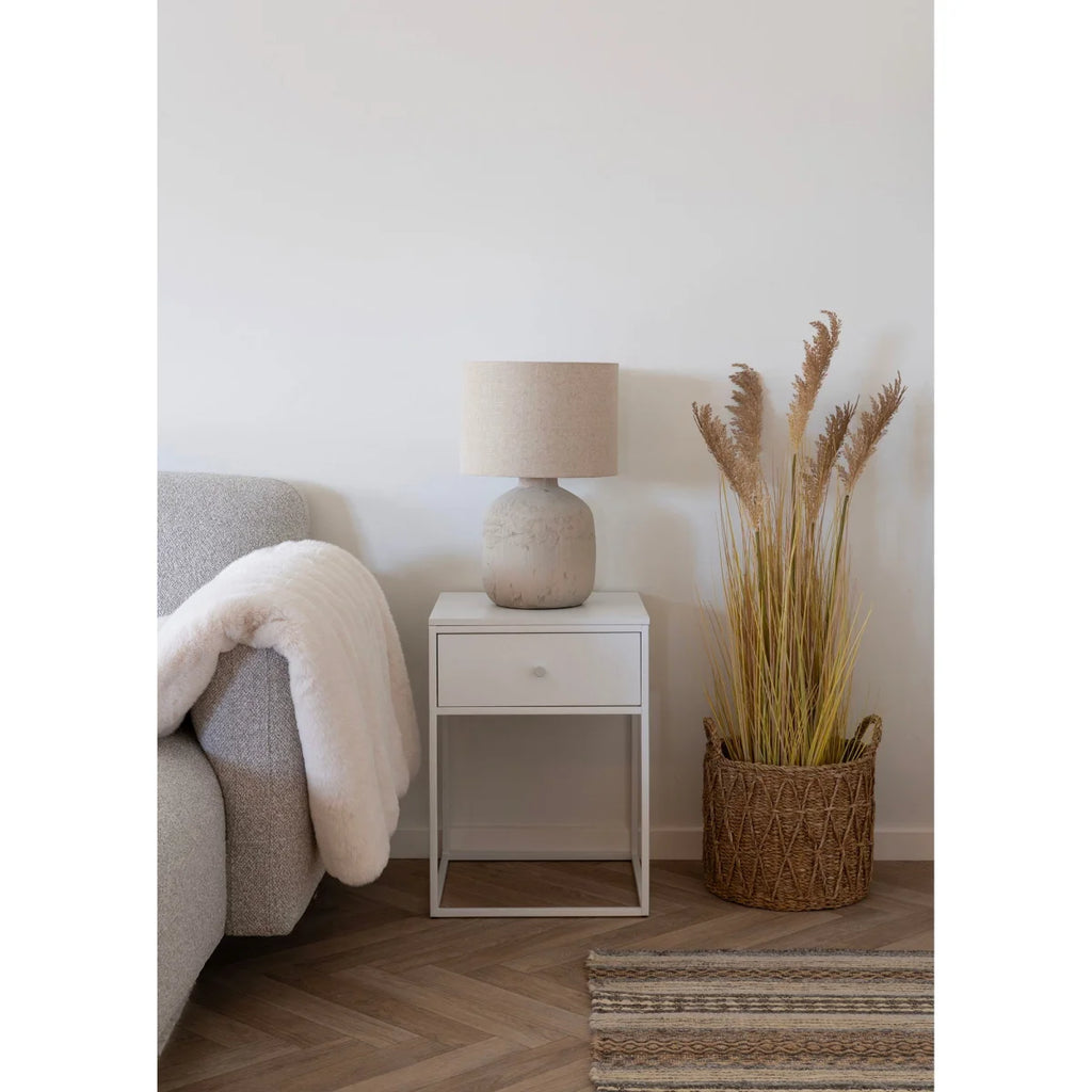 Lampe à poser céramique texturée avec abat-jour lin écru H46 cm