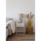 Lampe à poser céramique texturée avec abat-jour lin écru H46 cm