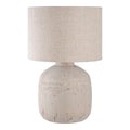Lampe à poser céramique texturée blanche rustique avec abat-jour lin écru H46 cm