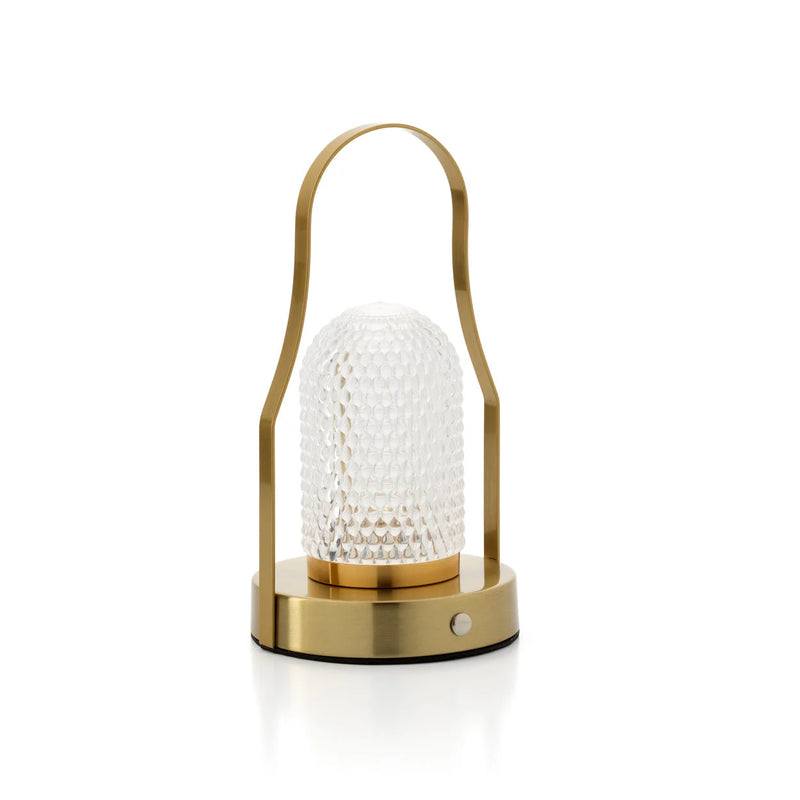 Lampe à poser laiton verre texturé effet lanterne – H23 cm
