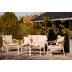 Canapé d’extérieur beige rembourré en rotin ajouré, H30 cm pour terrasse