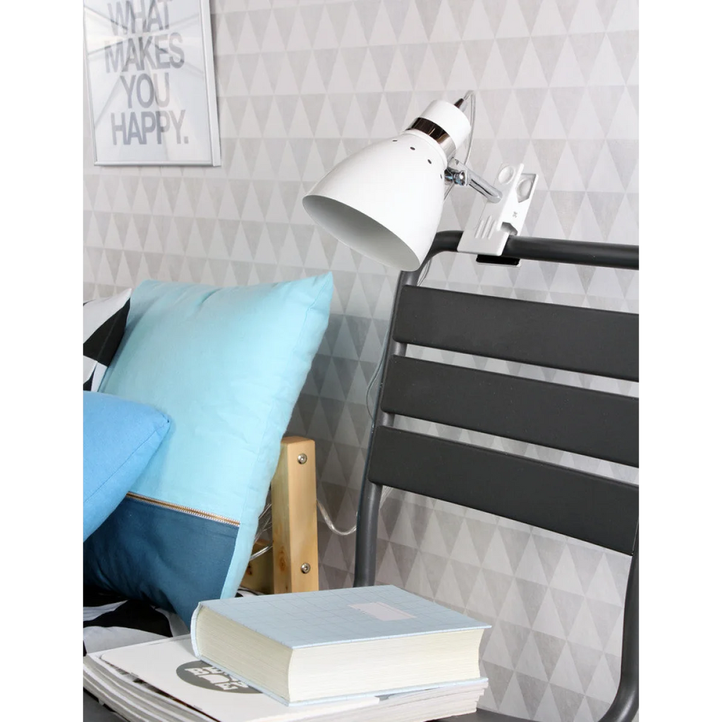 Lampe de bureau clip-on blanche en métal orientable avec interrupteur intégré