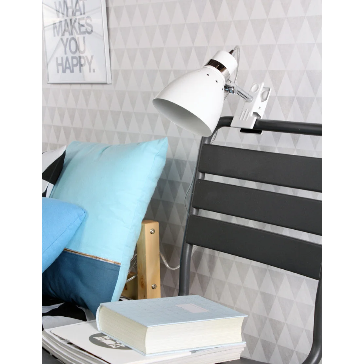 Lampe de bureau clip-on blanche en métal orientable avec interrupteur intégré