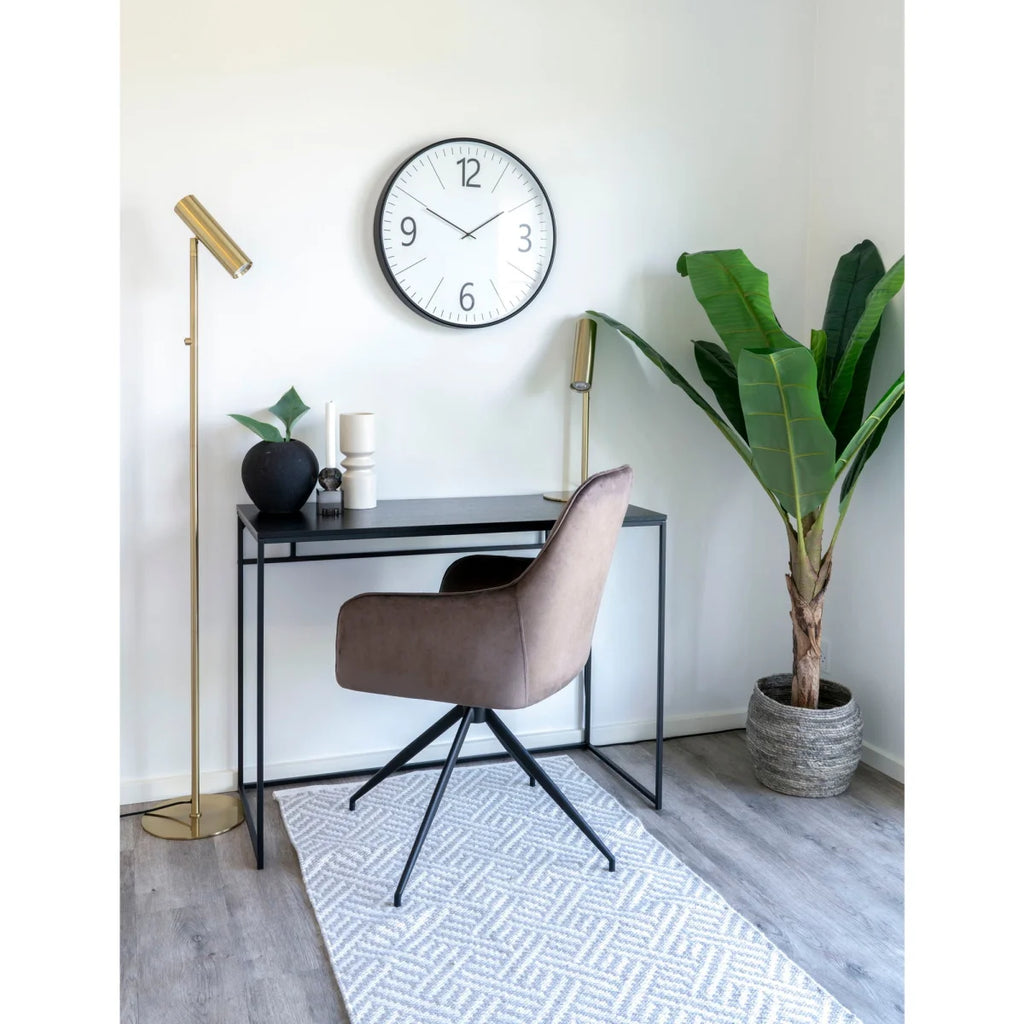 Chaise de bureau moderne taupe rembourrée, cadre métal noir, base 5 branches