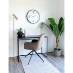 Chaise de bureau moderne taupe rembourrée, cadre métal noir, base 5 branches