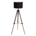 Lampadaire sur pied trépied en bois avec abat-jour en tissu noir H165 cm