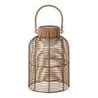 Lampe solaire en rotin marron ajouré avec anse, H30,5 cm