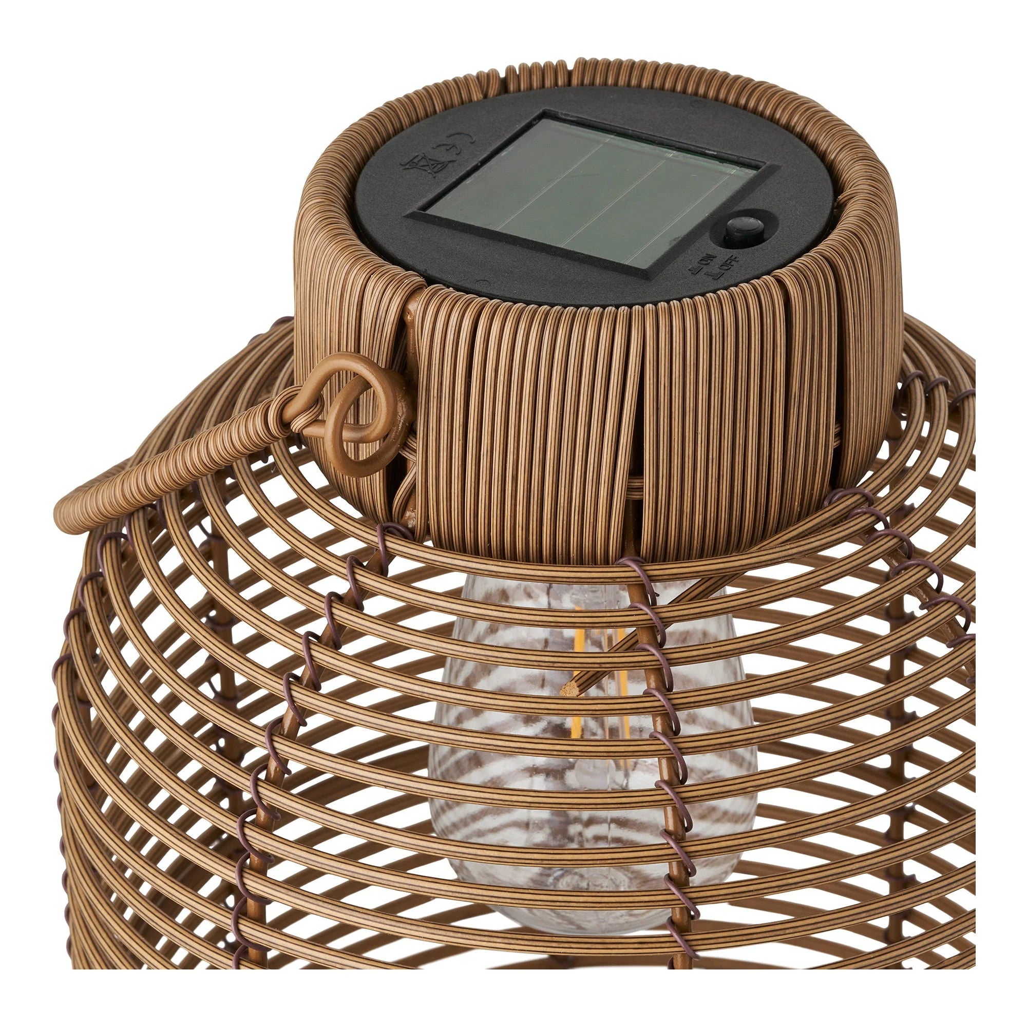 Lampe solaire en rotin marron ajouré avec anse, H30,5 cm