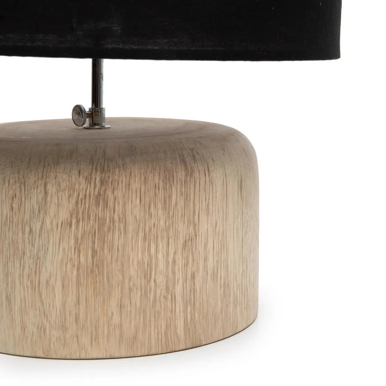 Lampe de table cylindrique en teck avec abat-jour en coton noir, H46 cm