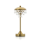 Lampe de table en laiton doré avec abat-jour dôme et pampilles en verre, H33 cm