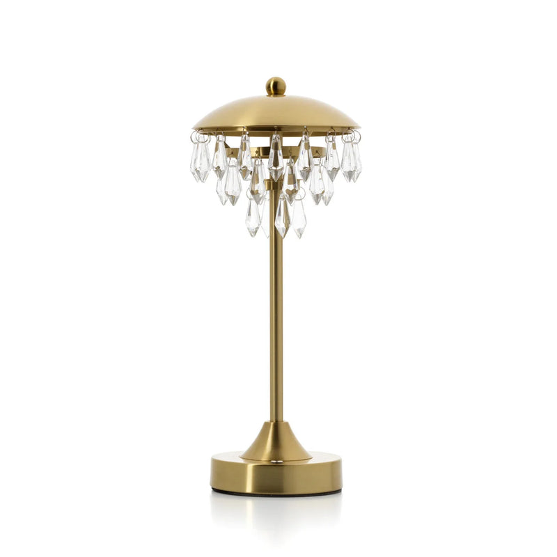 Lampe de table laiton abat-jour dôme et pampilles en verre – H33 cm