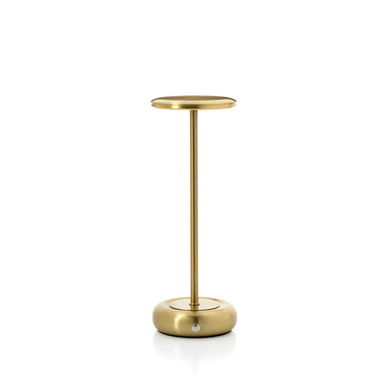 Lampe de table en métal laiton tête disque base galet – H27 cm