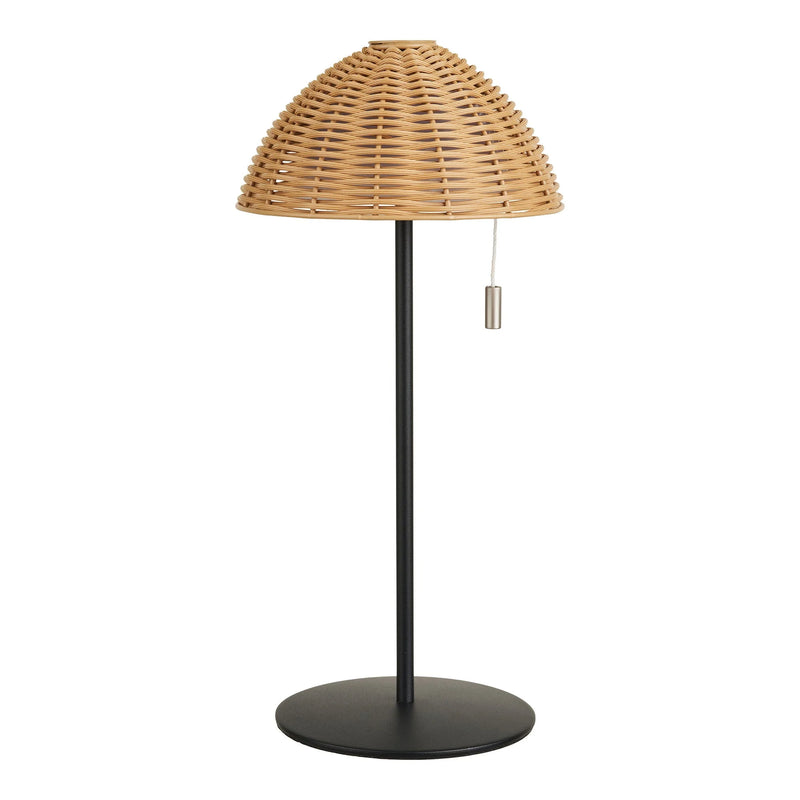 Lampe de table en rotin tressé naturel pied métal noir – H32 cm