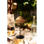 Lampe de table en rotin tressé naturel pied métal noir H32 cm