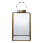 Lanterne rectangulaire en laiton vieilli et verre transparent avec anse, H42 cm