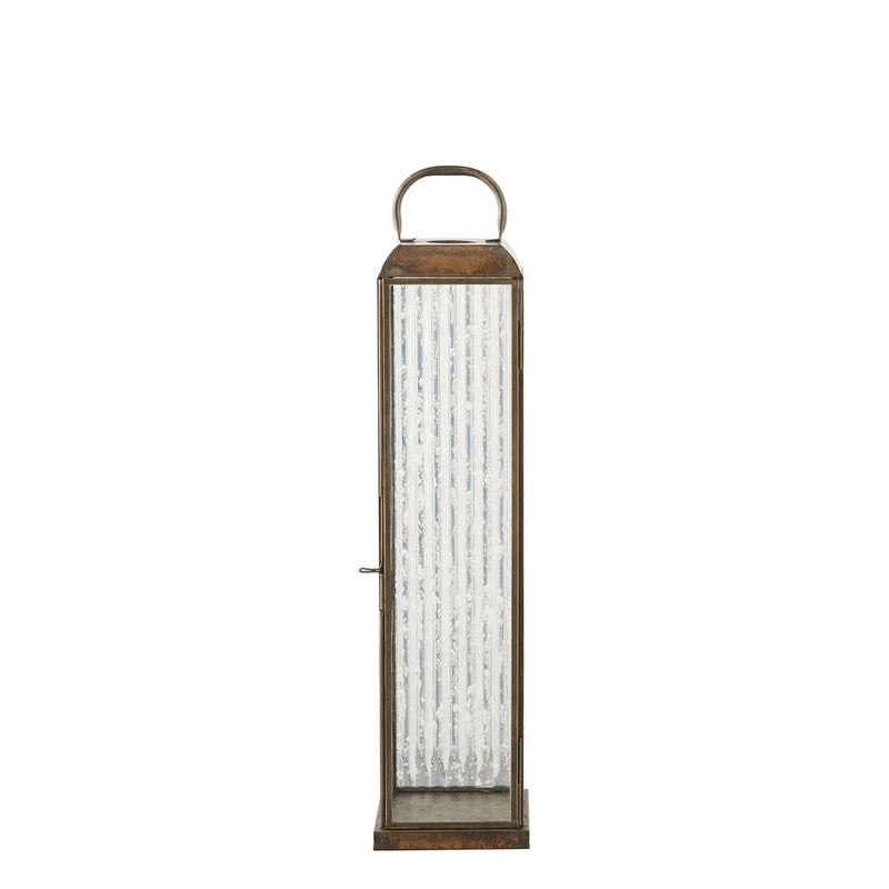 Lanterne en métal vieilli et verre strié avec anse – H49 cm