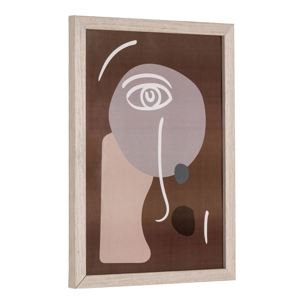 Cadre MDF verre finition naturelle : visage abstrait minimaliste gris beige