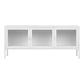 Meuble TV blanc moderne en métal avec 3 portes vitrées, 130x40 cm