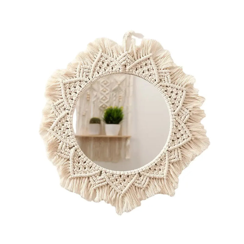Miroir macramé blanc