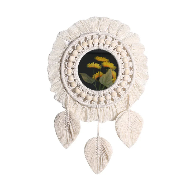 Miroir macramé en plume