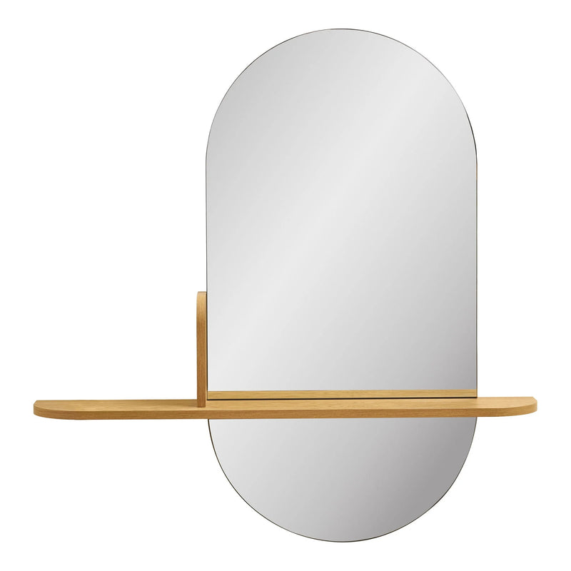 Miroir mural bois clair avec étagère intégrée verticale – 92x15 cm