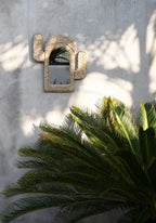 Miroir mural cactus en rattan tressé beige, 40x38 cm