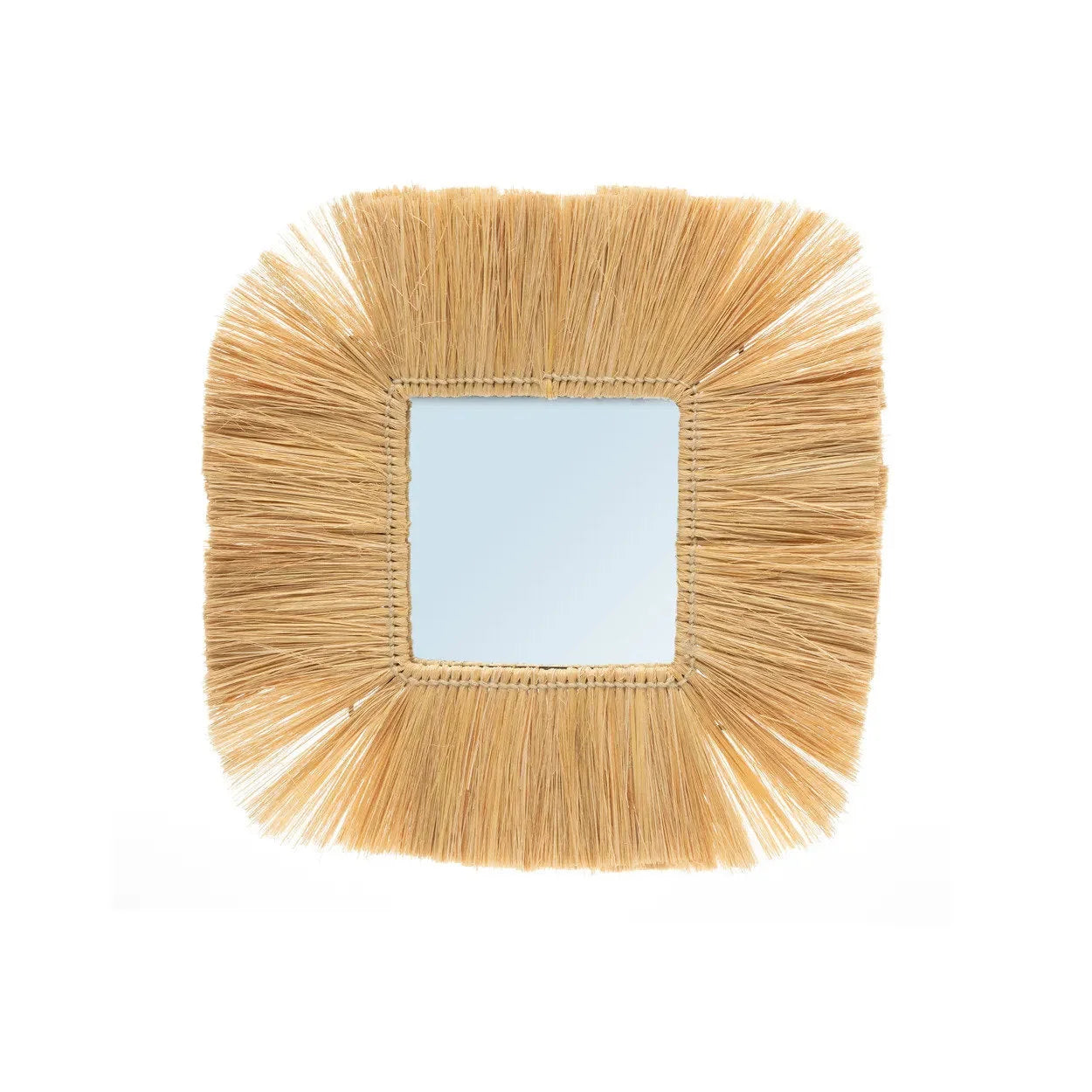 Miroir mural carré avec cadre en fibres naturelles finition paille 48x48 cm