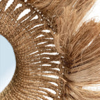 Miroir mural rond en abaca tressé bordure frangée naturel – Ø25 cm