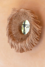 Miroir mural rond en abaca tressé bordure frangée naturel – Ø25 cm