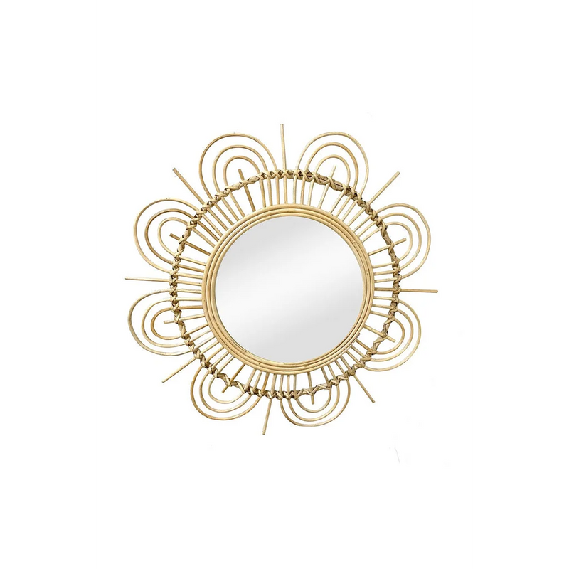 Miroir mural rond en rotin motif soleil – Ø51 cm