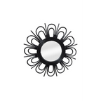 Miroir mural rond en rotin noir avec rayons en boucle et surface réfléchissante centrale