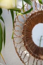 Miroir mural rond en rotin tressé naturel ajouré – Ø80 cm
