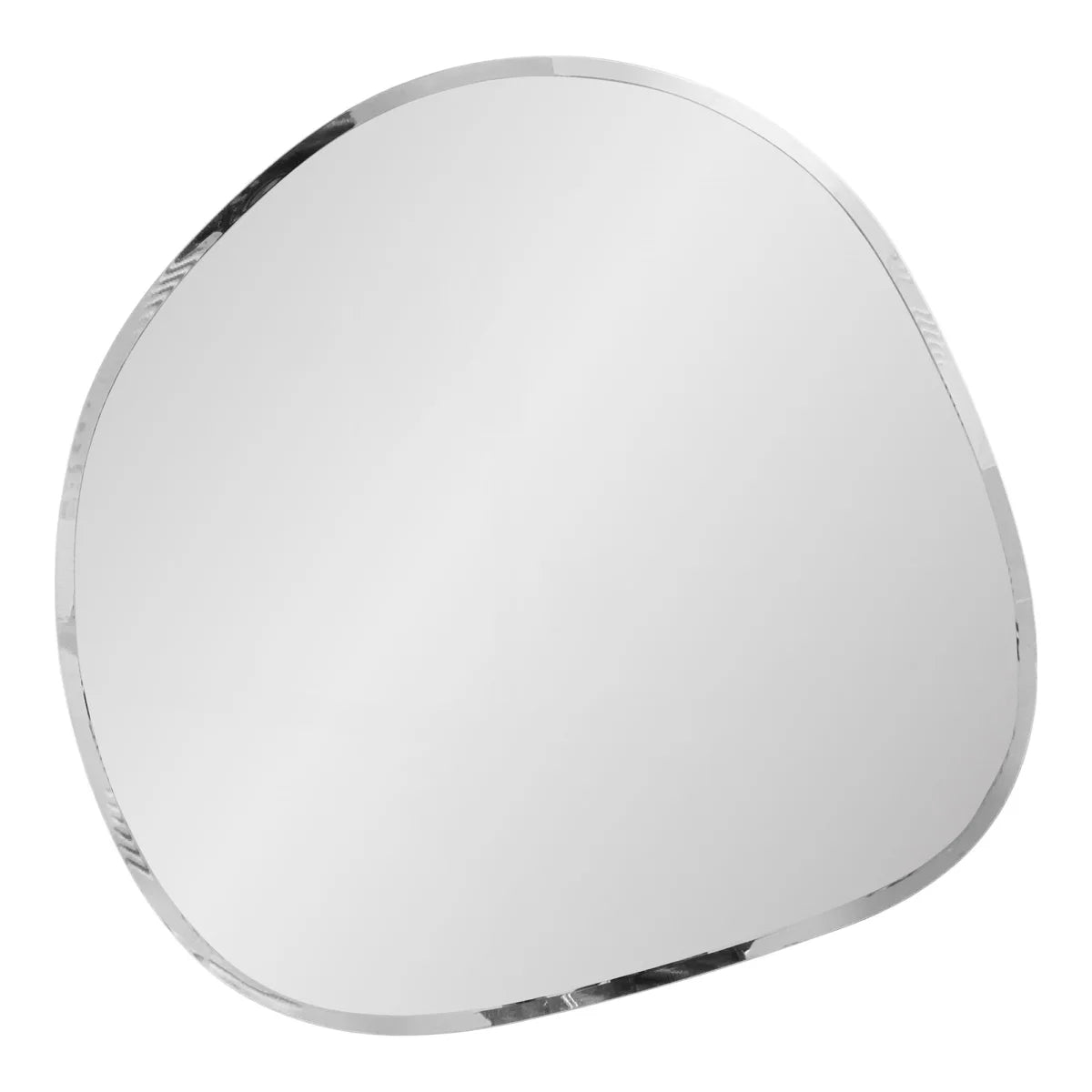 Miroir mural asymétrique en verre forme galet, 50x50 cm, cadre chrome poli