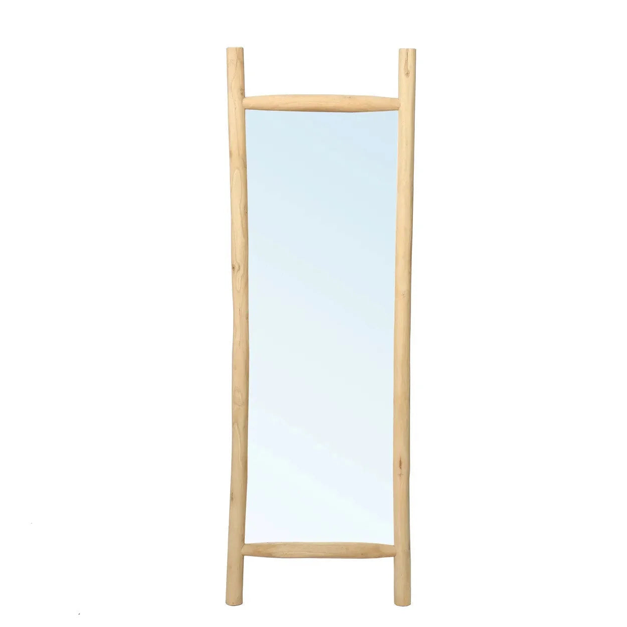 Miroir sur pied en teck naturel avec cadre en bois clair pour chambre 170 cm