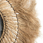 Décor en herbe naturelle tressée pour miroir rond 90 cm avec textures tressées et feutrées