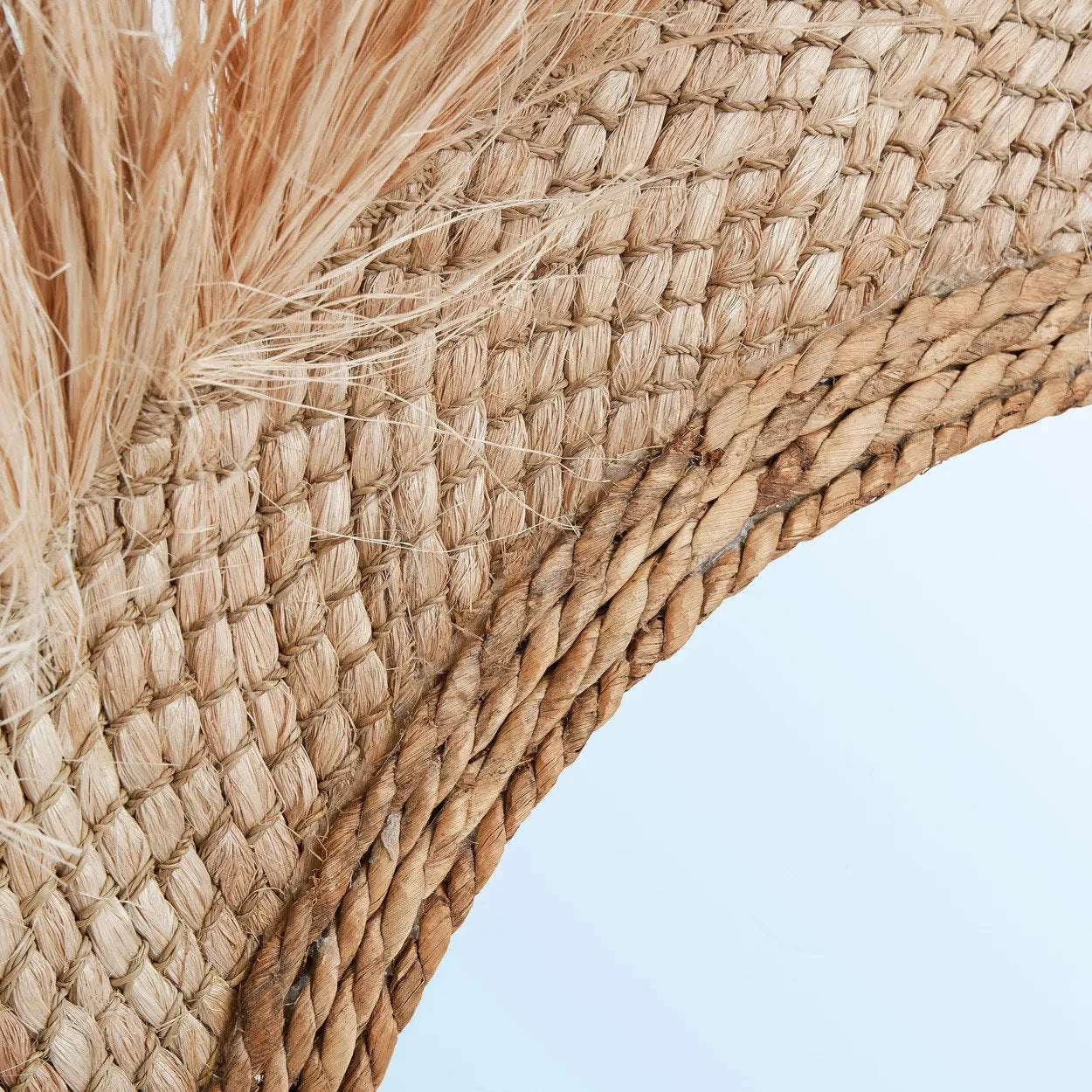 Miroir rond en fibres naturelles Ø85 cm avec franges soleil tressées