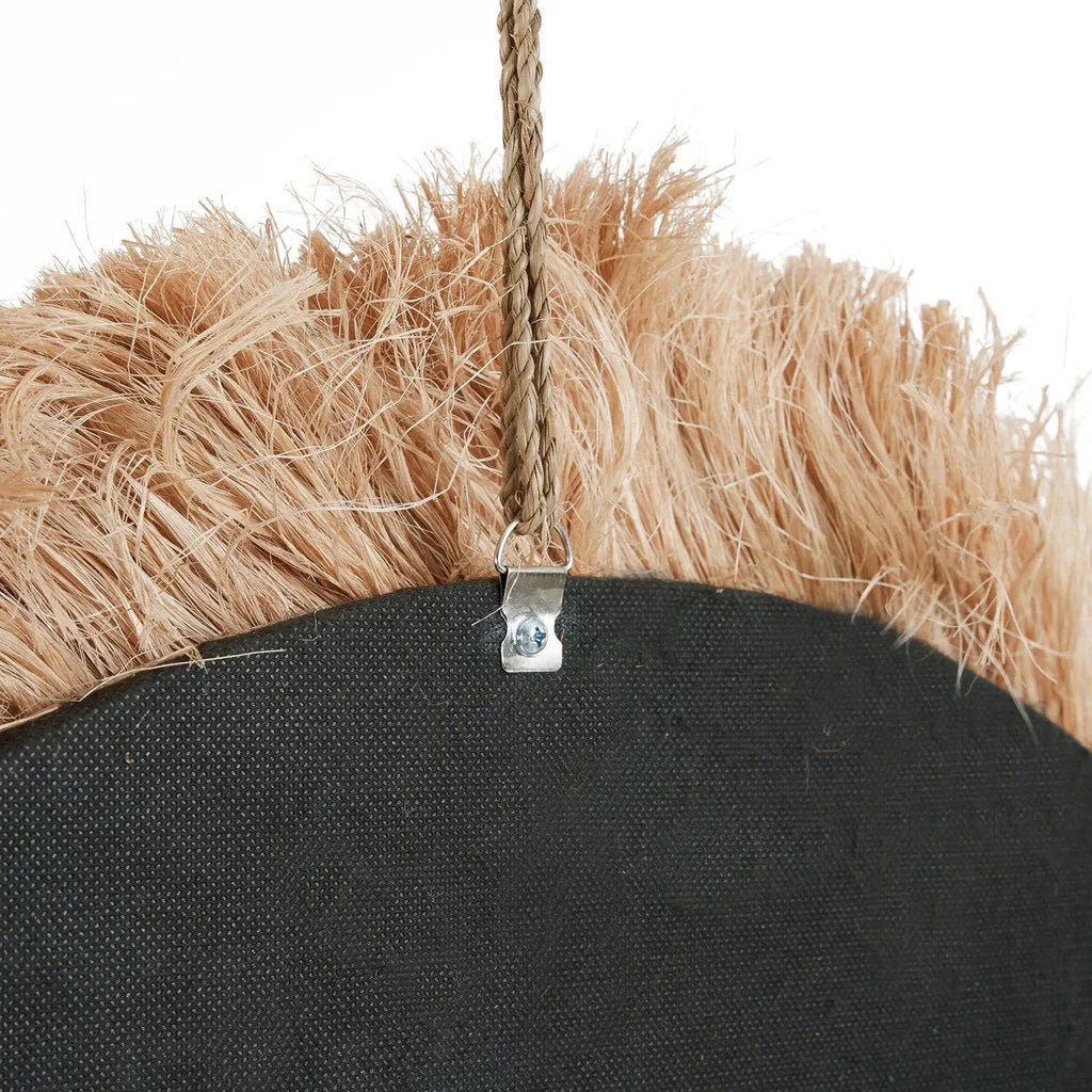 Miroir rond en fibres naturelles avec franges soleil Ø85 cm noir