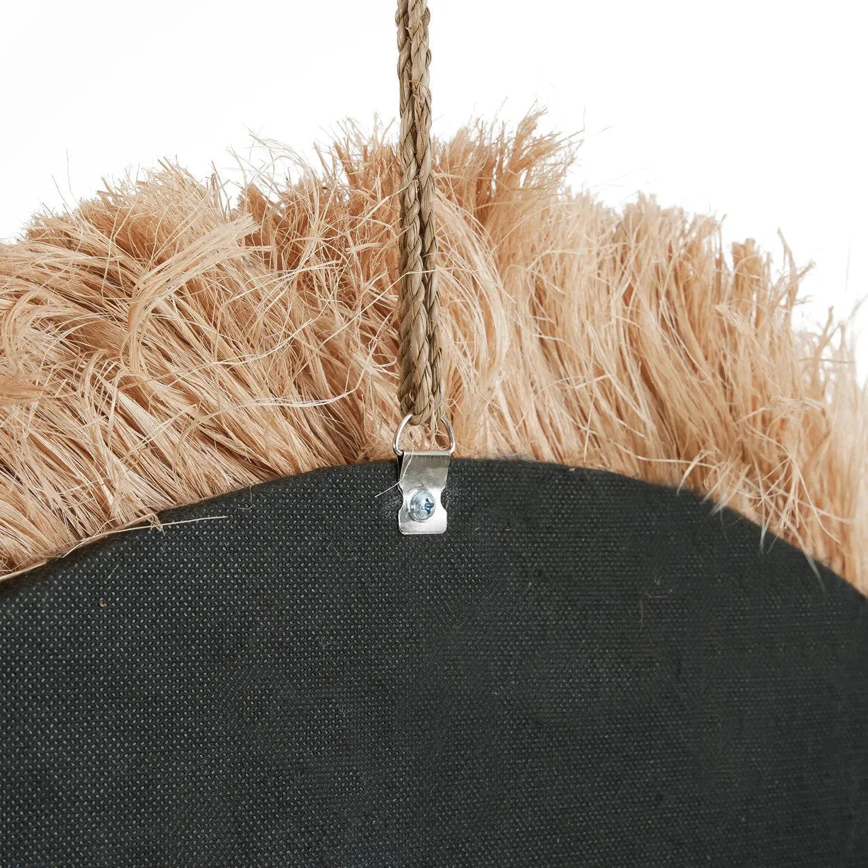 Miroir rond en fibres naturelles avec franges soleil Ø85 cm noir