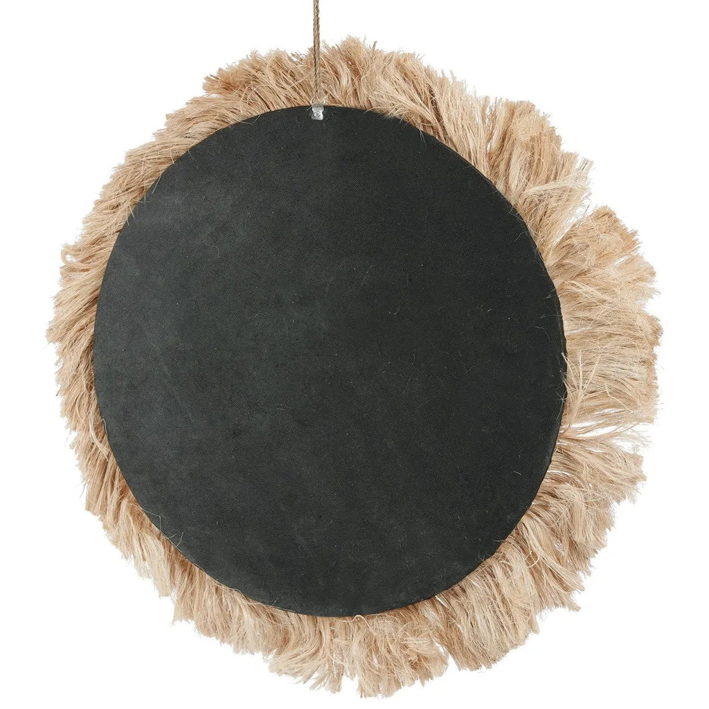 Miroir rond en fibres naturelles avec franges soleil Ø85 cm noir ardoise