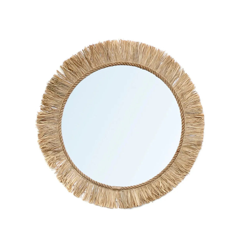 Miroir rond en raphia naturel 60 cm – artisanat indonésien